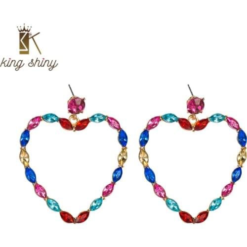 King Shiny Vintage Colorful Crystal Dangle Earrings Elegant Geometric Square Round Heart Shape Drop Earrings Girls Party Brincos