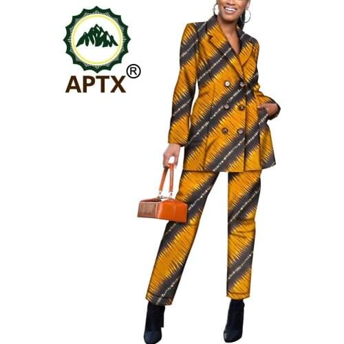 African Print Suit for Women Bazin Rich Dashiki Women Ankara Print Coat +Pants 2 Pieces