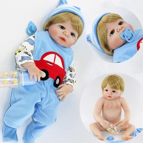 NPK 57cm Full Silicone Body Reborn Baby Doll Realistic Bebes reborn boy Doll In Cute Blue Car Clothes Girls Toys Brinquedos