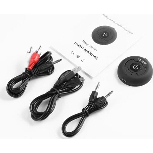 LESHP Round Mini Wireless Hands Free Audio Car-Styling Stereo Output Music Streaming Transmitter Adapter 1 to 2