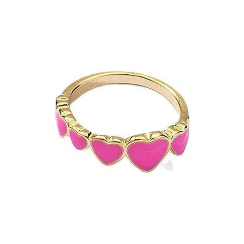 2021 Ins Trendy Gold Enamel Pink Red Heart Minimalism Knuckle Finger Rings Korean Fashion Women Party Jewelry