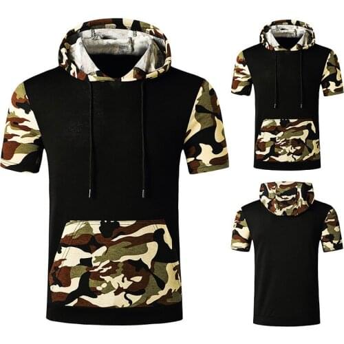 Mens T-Shirt Hoodie Fashion Hooded Pullover Shorts Sleeve Sweatshirt T-Shirts Blouse