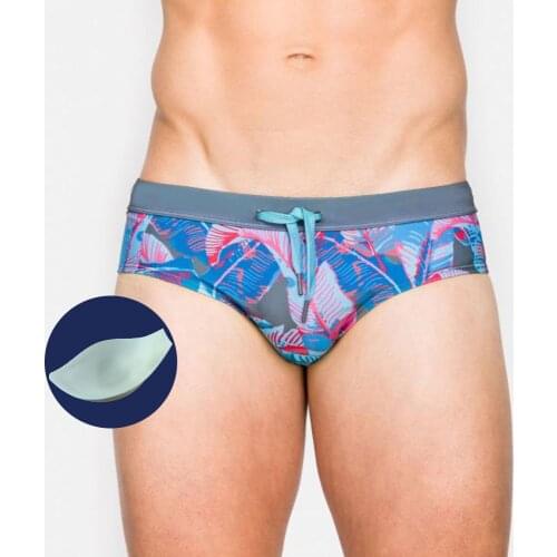 European And American Men Swimming Trunks Colorful Plant Print Triangle Swimming Shorts Bikini Hot Spring Swimsuit Beach Surfing