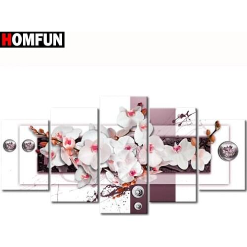 HOMFUN 5pcs Full Square/Round Drill 5D DIY Diamond Painting "Flower orchid" Multi-picture Combination Embroidery 5D Decor