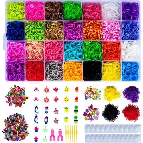 Colorful Rainbow Rubber Bands Bracelet Kit Loom Rubber Bands and Accessories DIY Crafts Making Bracelets For Children Girls Gift