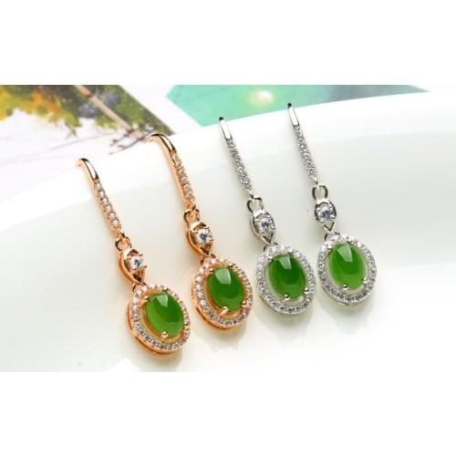 Natural Hetian jade Jasper pendant earrings jewelry earrings egg surface Inlaid Jade earrings jewelry genuine female style