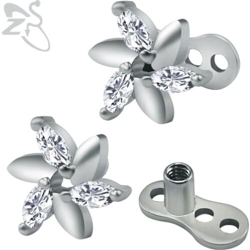 2017 New Chic Flower Crystal Micro Dermal Anchor Piercings Titanium Dermal Skin Diver Tops Piercing Hide in Skin Surface Jewelry