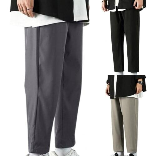 New Men Solid Color Straight Pants Soft Elastic Waist Drawstring Oversize Pants Sweatpants