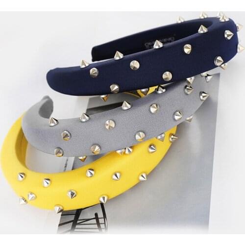 Punk Headband Wide 3cm Sponge Band Golden Spike Rivets Studded Party Band Punk Hairband Women Hair Accessories