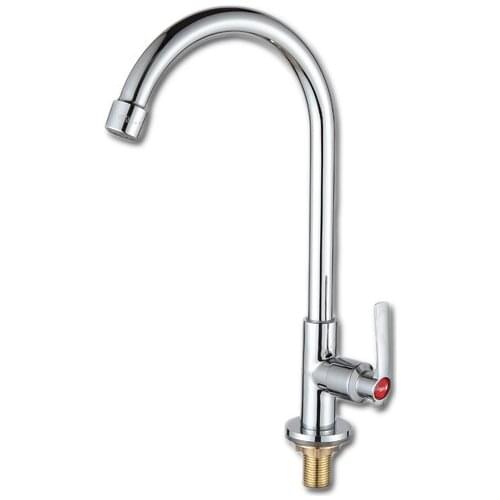 Single cold chrome polished copper kitchen faucet