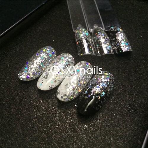WHOLESALE High Quality Holographic Silver Chunky Glitter Powder Sparkling Sequins Chrome Mirror Nail Glitter Nail Art Decoration