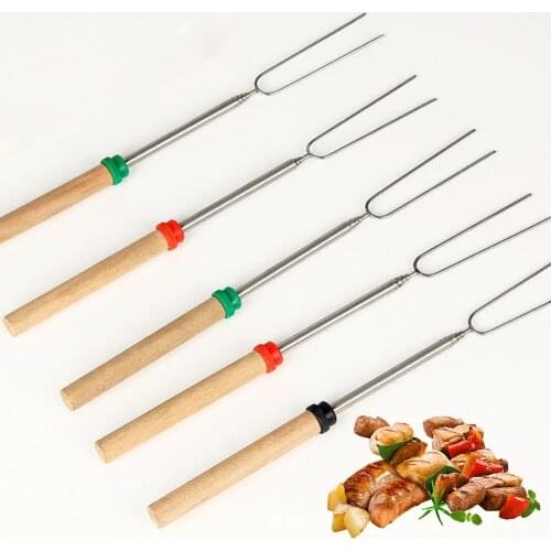 Marshmallow Roasting Sticks with Wooden Handle Extendable Forks Set 32Inch Telescoping Skewers for Campfire Fire Pit Sausage BBQ