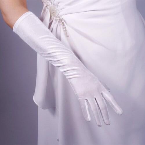 Velvet Long Gloves 40cm Mid-length Style White Female High Elastic Gold Velvet Touchscreen Women Velour Gloves WSR39