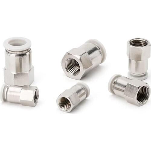 White Cap PCF 1/8" 1/4" 3/8" 1/2" BSPT Female x 4/6/8/10/12mm OD Tube Air Pneumatic Push In Connector Copler