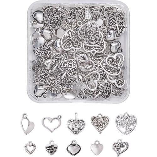 Tibetan Style Alloy Pendants Charms Heart For DIY Jewelry Finding Making Necklaces Crafts Supplies 7.4x7.3x2.5cm