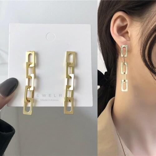 Punk Simple Solid Color Hollow Metal Square Pendant Drop Earrings for Women Girls Teens Jewelry Earrings 2021 Trend New Arrival