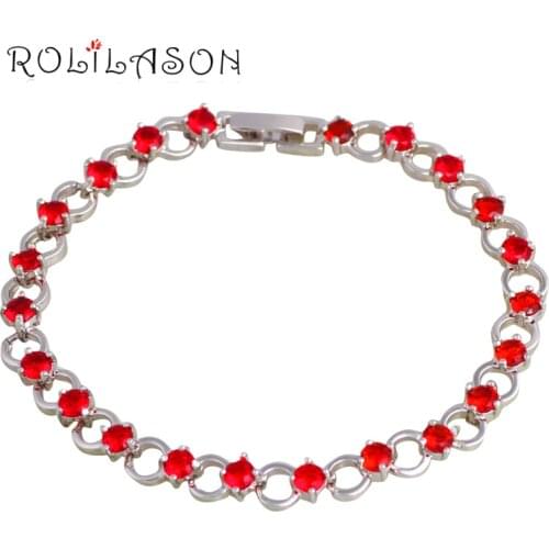 ROLILASON Red Friendship Bracelets for Women Round Design Silver Precious Fashion Trendy Jewelry TBS1093