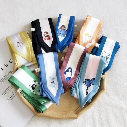 Luxury Silk Scarf Women Long Hijab Hair Band Small Neck Scarves Handle Bag Ribbons Animal Print Shawls and Wraps Bandana SJ295