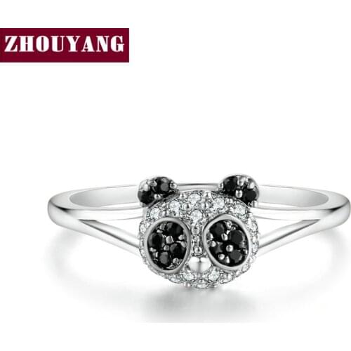 ZYR118 Silvery Panda Of The Head Crystal Ring Silver Color Made with Genuine Austrian Crystals Full Sizes