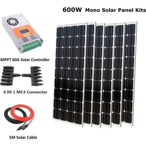 COMPLETE KIT 600W Solar Panel Cells Off Grid System, 600w solar system for home, with 60A MPPT Solar charge controller