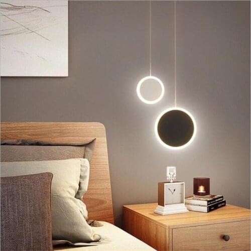 Modern Round Acrylic Black/White 2 Heads Drop Lamp Bedside Bed Room Small Bright Simple Suspension Pendant Light 2658