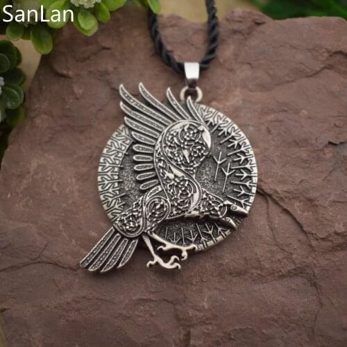 Valknut Raven knots raven round pendant necklaces Norse viking runes Jewelry Talisman SanLan