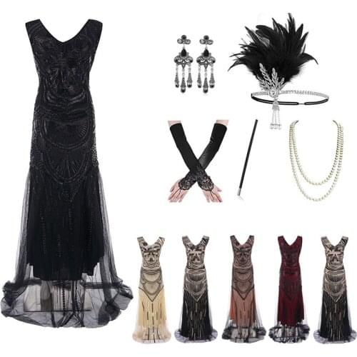 LadyS 1920s Vintage Evening Dress Retro Great Gatsby Party Clothes Female Latin Ballroom Dance Costume Elegant Clothing DQL4228