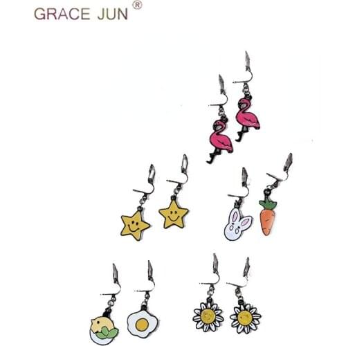 12 Colors Available Vintage Black Animal Flower Flamingo Bear Animal Shape Clip on Earrings No Pierced for Girl Small Ear Clip