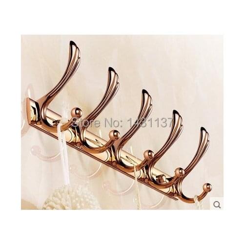 High quality Stainless steel base zinc alloy hooks,rose gold plating Wall Mount 4-6 Hooks robe hook bathroom accessories