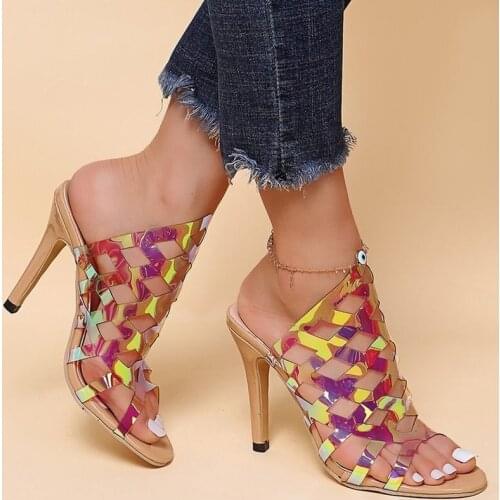 Womens Leather Slipper Fashion Casual Colorful High Heels Womens Slippers Hollow 2020 New Sandals NIUFUNI Ladies Shoes