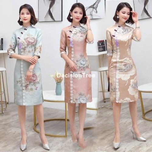 2021 satin cheongsam dress lady chinese qipap dress wedding party traditional cheongsam vestidso qipao dress elegant party dress
