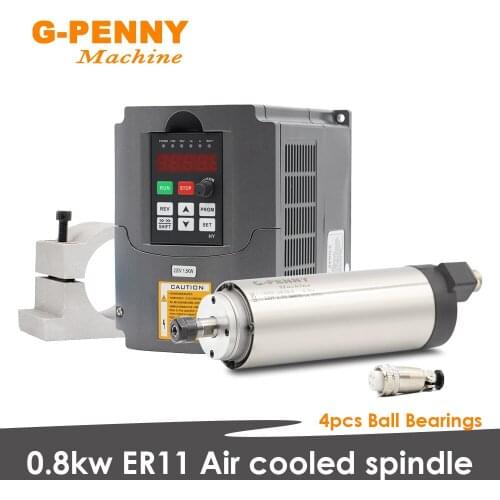 0.8kw ER11 Air cooled spindle motor Diameter 65mm 4pcs ball bearings & 1.5kw HuanYang Inverter VFD & 65mm Aluminium Bracket