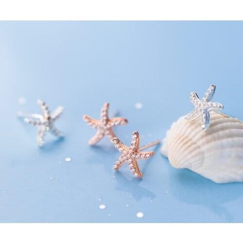 100% Real 925 Sterling Silver Starfish Stud Earrings Cute Jewelry for Women Girls Summer Accessories