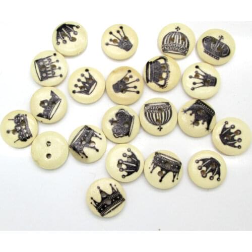 100pcs 15mm Mixed Round Crown Wooden Buttons For Clothes Crafts Sewing Decorative Needlework Scrapbooking DIY Accessories