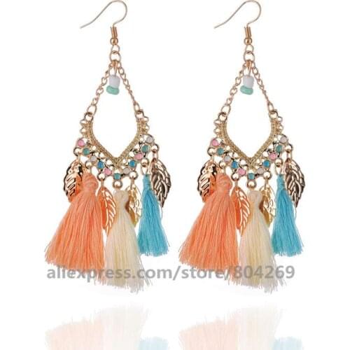 120 pair/lot Wholesale Spring Summer Fashion Tassel Earrings Vintage Long Dangle Leaf Jewelry