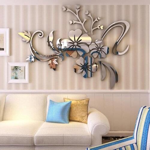 3D Mirror Flower Vine Removable Mural Decal Wall Sticker Home Background Decor Wall Stickers