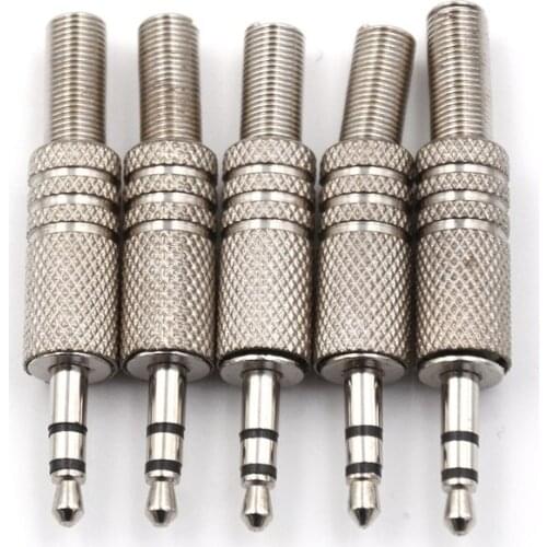 5pcs/lot 3.5mm Plug Connector Welding Head Stereo Dual Headphone Jack with Spring Connetor 3 Pole Male Audio Plug