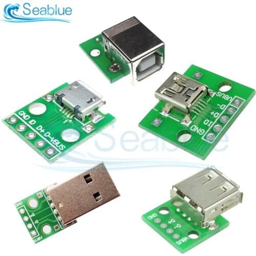 5Pcs Micro Mini USB USB A Male USB 2.0 3.0 A Female USB B Connector Interface to 2.54mm DIP PCB Converter Adapter Breakout Board