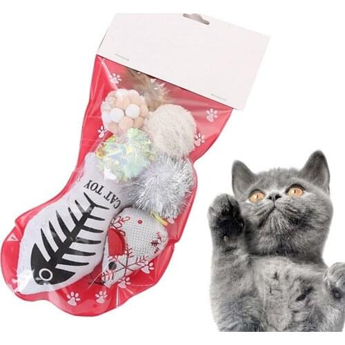 6pcs Christmas Cat Toy Ball Plush Feather Fake Fish Mouse Ball Throwing Toy Funny Interactive Plush Toy Feather Supplies
