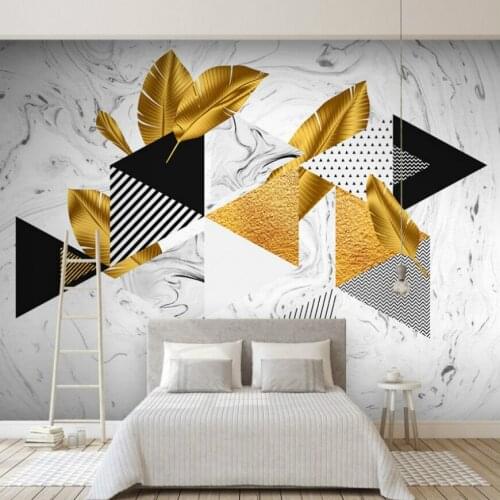 Free Shipping Golden Leaves Autumn Series Wallpaper Marble Background Geometric Pattern 3D Custom Photo Bathroom Wallpaper