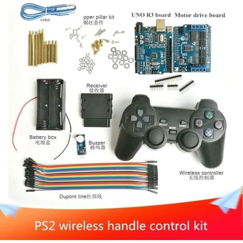 PS2 Wireless Handle Control Kit with UNO R3 Board+Motor drive board for Smart Robot Tank Car Chassis DIY RC Obstacle Avoidance