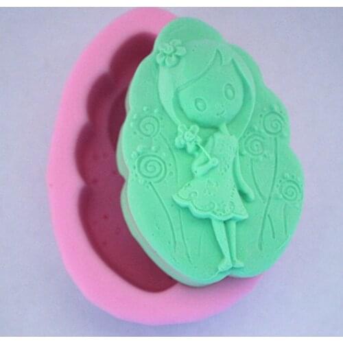 C1063 New Little girl flower 3D silicone soap molds fondant cake chocolate molds for the kitchen cake decorating
