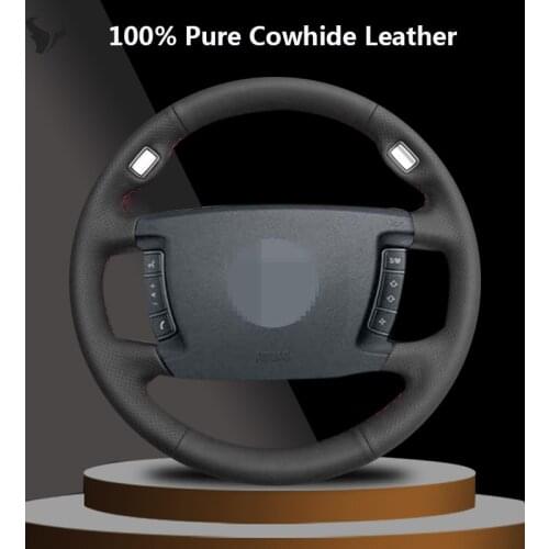 Hand-stitched Black Genuine Leather Steering Wheel Cover for BMW E65 E66 2001 2002 2003 2004 2005 2006 2007 2008 (4-Spoke)