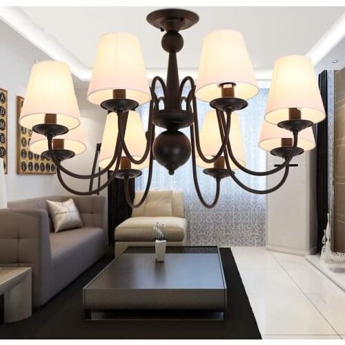 Black Rustic Chandelier Ameican Style wrought iron chandelier with Lampshade Dining room Bedroom Hotel Salon Hanging Lamp