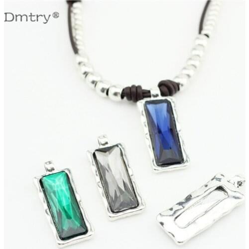 Dmtry 5pcs/lot Antique Jewelry Making DIY Handmade Craft Pendant Big Hole Rectangular Crystal Charms Creative Design LC0182