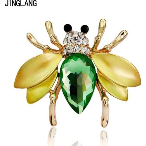 JINGLANG New Animal Metal Brooches Pins Pink Rhinestone Crystal Bee Brooches For Men Suit Clothes Decoration Jewelry
