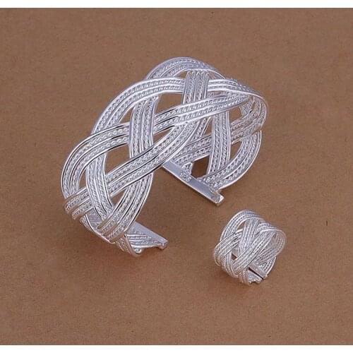 KN-S284 Silver Jewelry Sets Lovely Silver 925 Sterling Silver Jewelry Huge Net Mesh Ring Bangle/aolajfsa