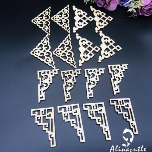Lace Corner Natural laser Wood Chips Embellishments Scrapbooking Crafts Handmade card Art Album Alinacraft