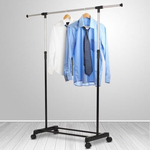 Hot 1PC Single Garment Rack Metal Rack Clothes Rail Hanging Garment Dress Coat Storage Shelf With Wheel Shoe Rack Home Furniture