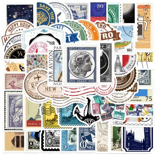 25/50PCS Retro Philatelic Museum Series Decorative Stickers Scrapbooking Stick Label Diary Album stationery Stamp Sticker